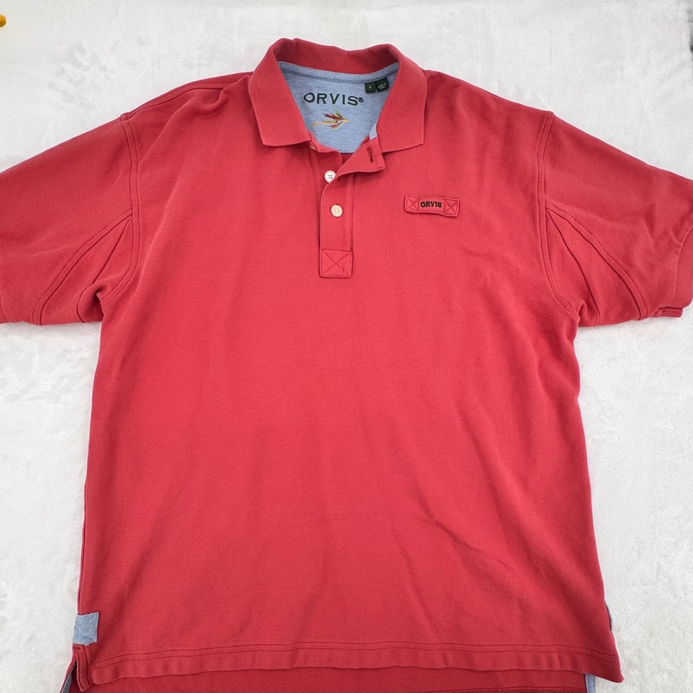ORVIS Signature Fly Fishing Outdoor Polo Shirt Burnt Red Organic Cotton Large